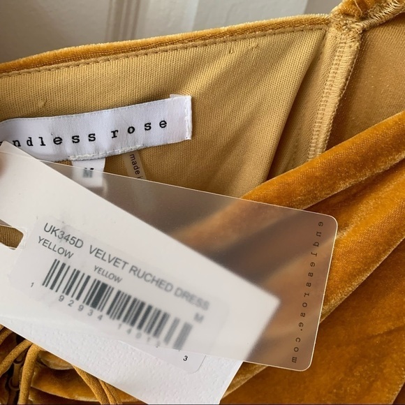 Endless Rose Ruched Long Sleeve Velvet Bodycon Dress Yellow - Picture 9 of 12